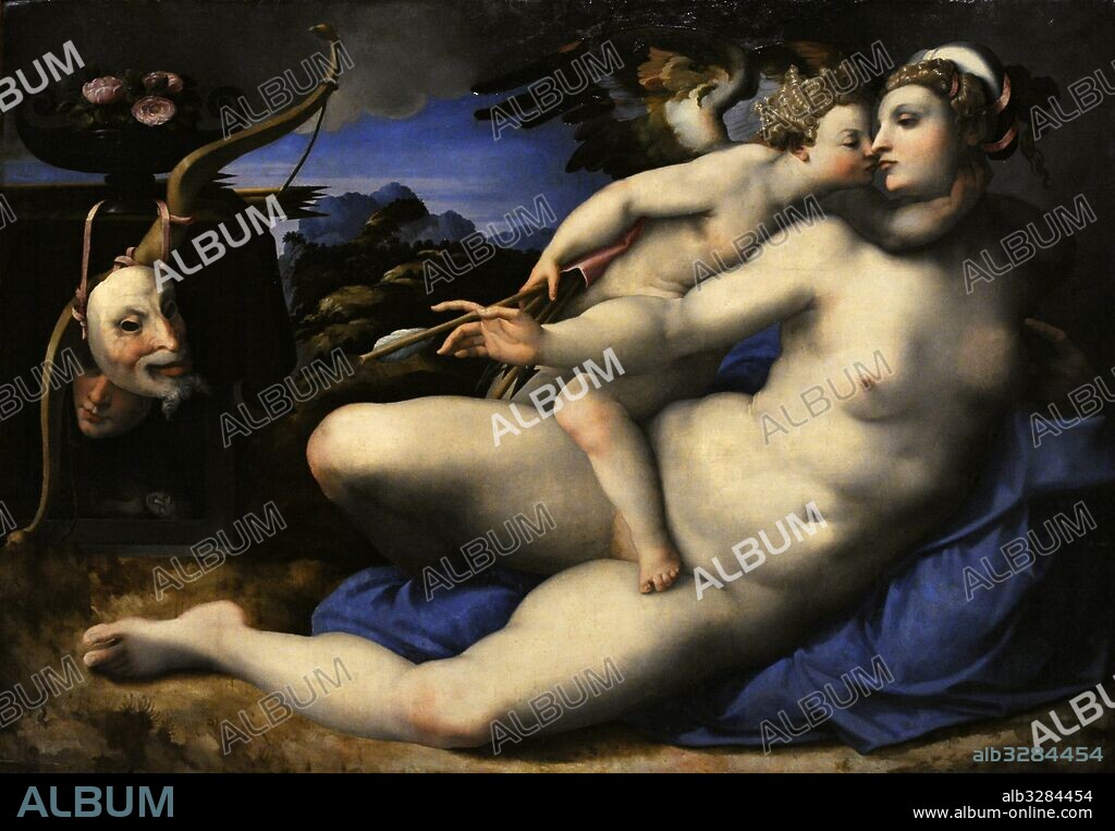 Hendrick van den Broeck (1530-1597). Flemish painter. Venus with Cupid, c.1550-1570. Copy after a Michelangelo (Michelangelo Buonarroti) (1475-1564). Farnese Collection. National Museum of Capodimonte. Naples. Italy.