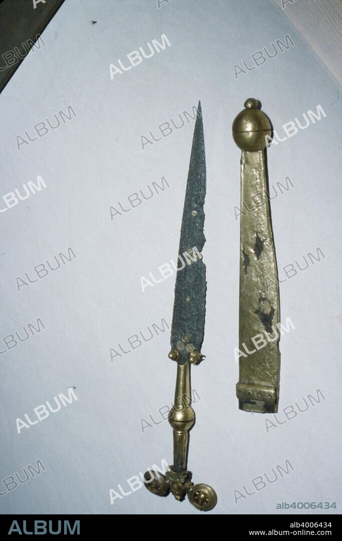 Dagger of Iron Gold and Bronze from a Celtic Burial at Hallstatt, Austria. Celtic Iron Age, c6th-8th century BC.