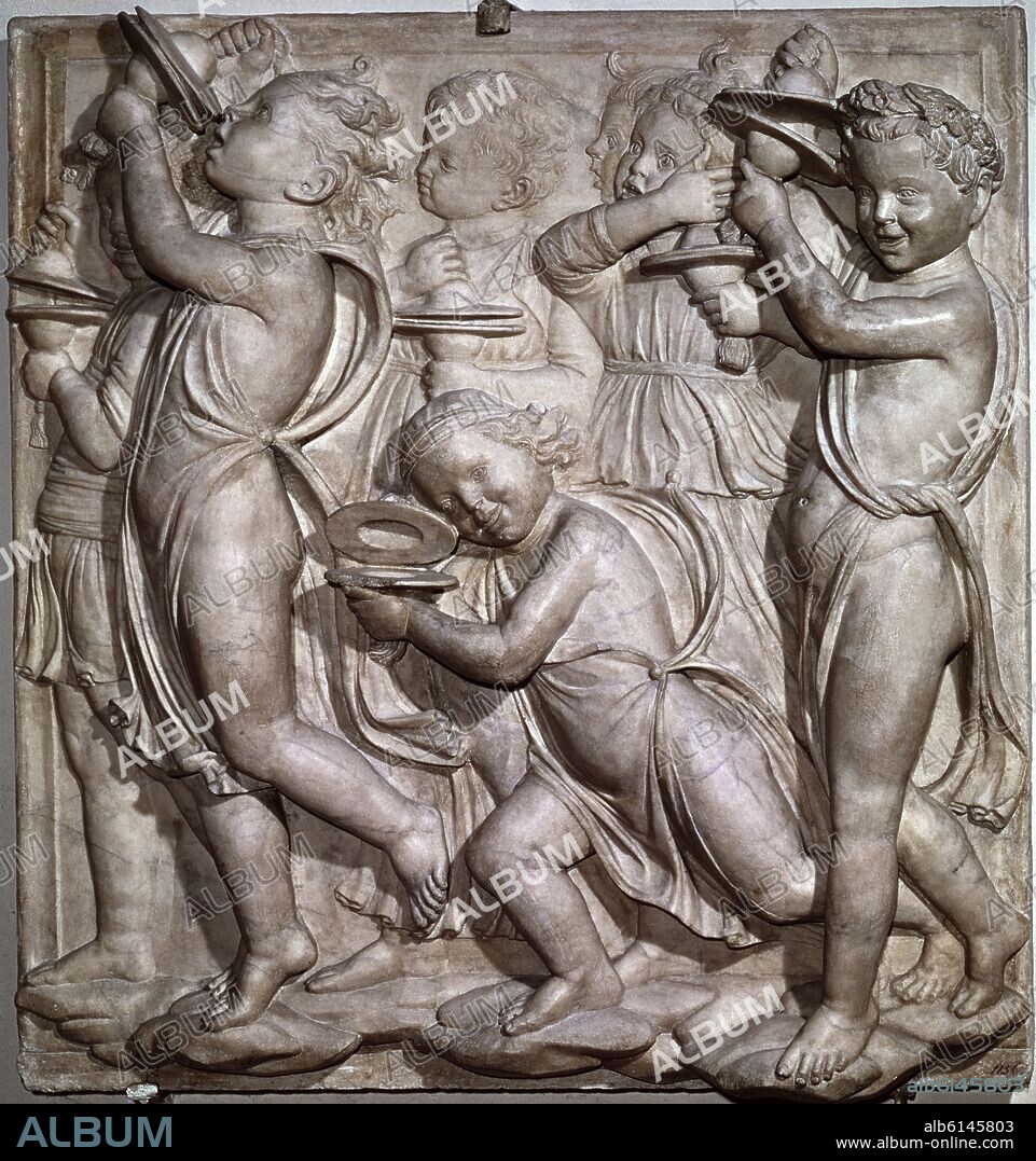 LUCA DELLA ROBBIA (1400-1482). RELIEVE - NIÑOS JUGANDO AL CIMBALO.