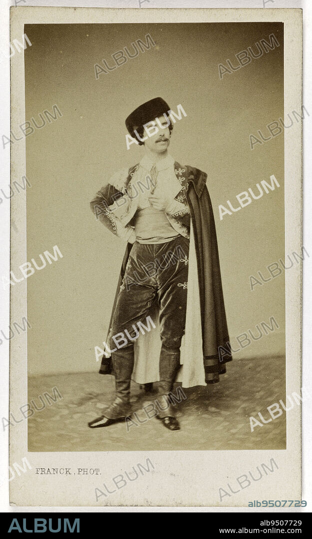 Portrait of Louis Mérante (1828-1887), dancer, choreographer and ballet master at the Opera., Franck (François Gobinet de Villechole, dit), Photographer, Between 1860 and 1890, 2nd half of the 19th century, Photography, Graphic arts, Photography, Albumen paper print, Dimensions - Work: Height: 9 cm, Width: 5.5 cm, Dimensions: Height: 10.5 cm, Width: 6.2 cm.