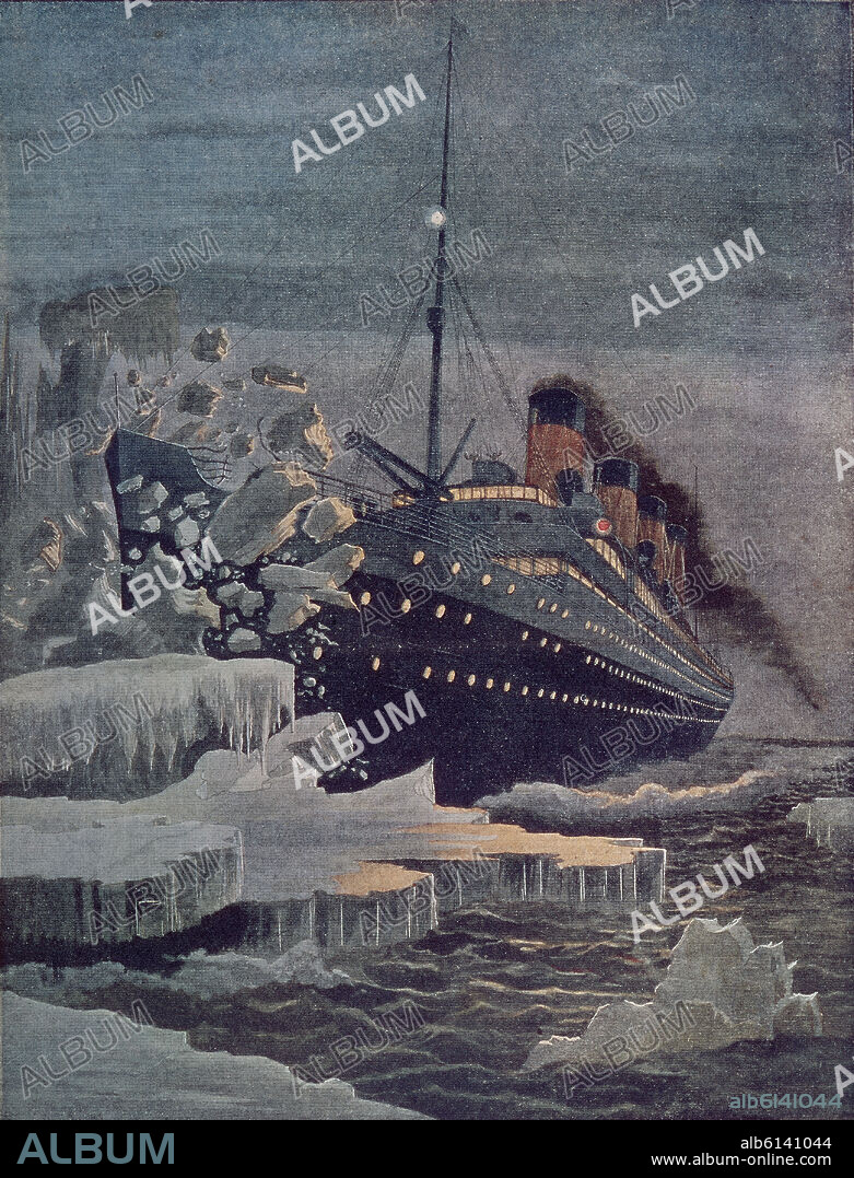 COLISION DEL TITANIC - 14 DE ABRIL DE 1912 - LE PETIT JOURNAL - GRABADO COLOREADO - SIGLO XX.