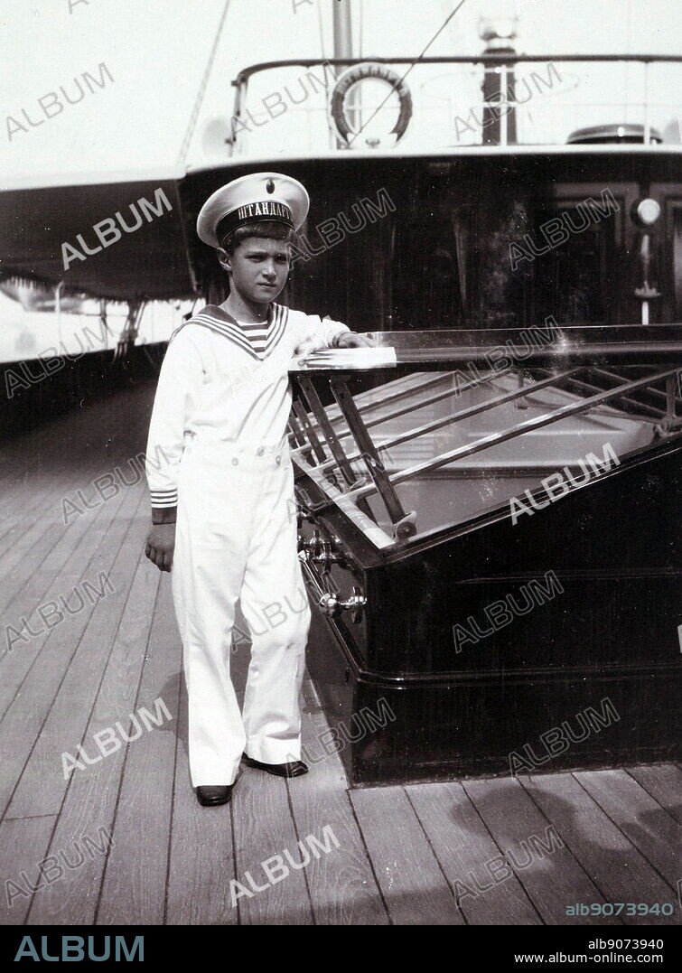 Alexei Nikolaevich (1904 - 17 July 1918) the Tsarevich of the Russian Empire. He was the youngest child and only son of Emperor Nicholas II and Empress Alexandra Feodorovna. He was born with haemophilia; his mother's reliance on the faith healer Grigori Rasputin to treat the disease helped bring about the end of the Romanov dynasty.