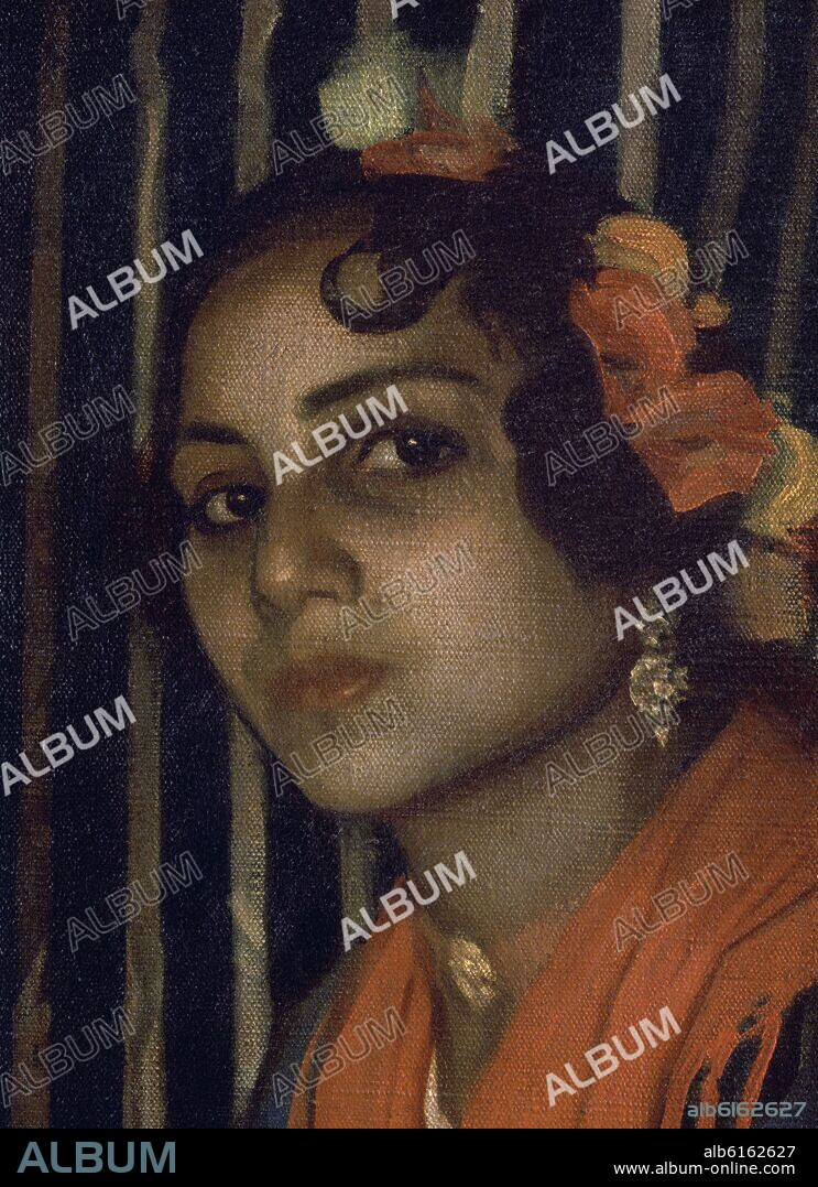 JOSE MARIA RODRIGUEZ ACOSTA. GITANOS DEL SACROMONTE - DETALLE DE LA CARA DE UNA GITANA - 1908 - OLEO/LIENZO.