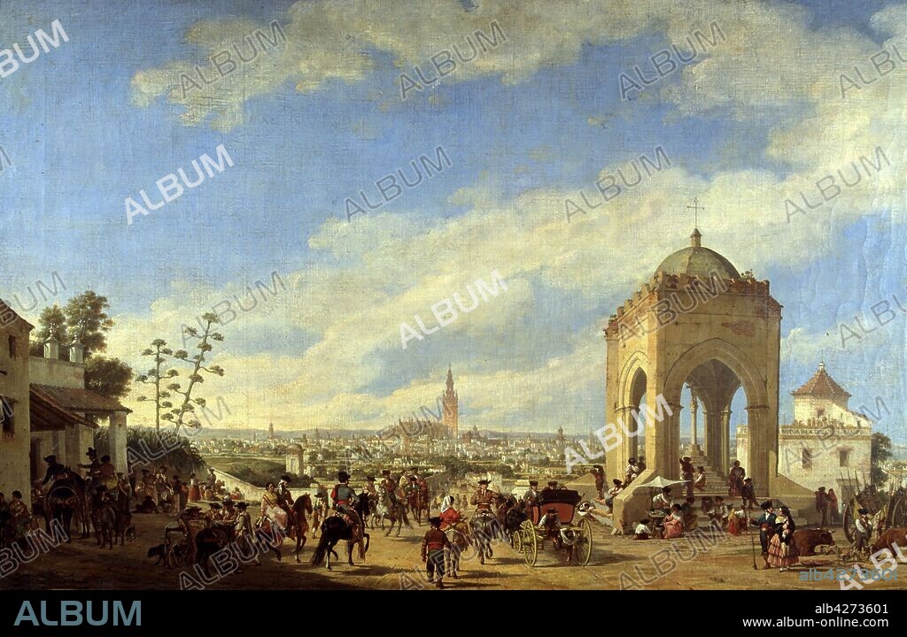 JOAQUIN DOMINGUEZ BECQUER (1817-1879). DOMINGUEZ BECQUER, JOAQUIN PINTOR ESPAÑOL. SEVILLA 1817-1879 "LA CRUZ DEL CAMPO EN SEVILLA" MUSEO SAN TELMO. SAN SEBASTIAN SEVILLA PINTADO.