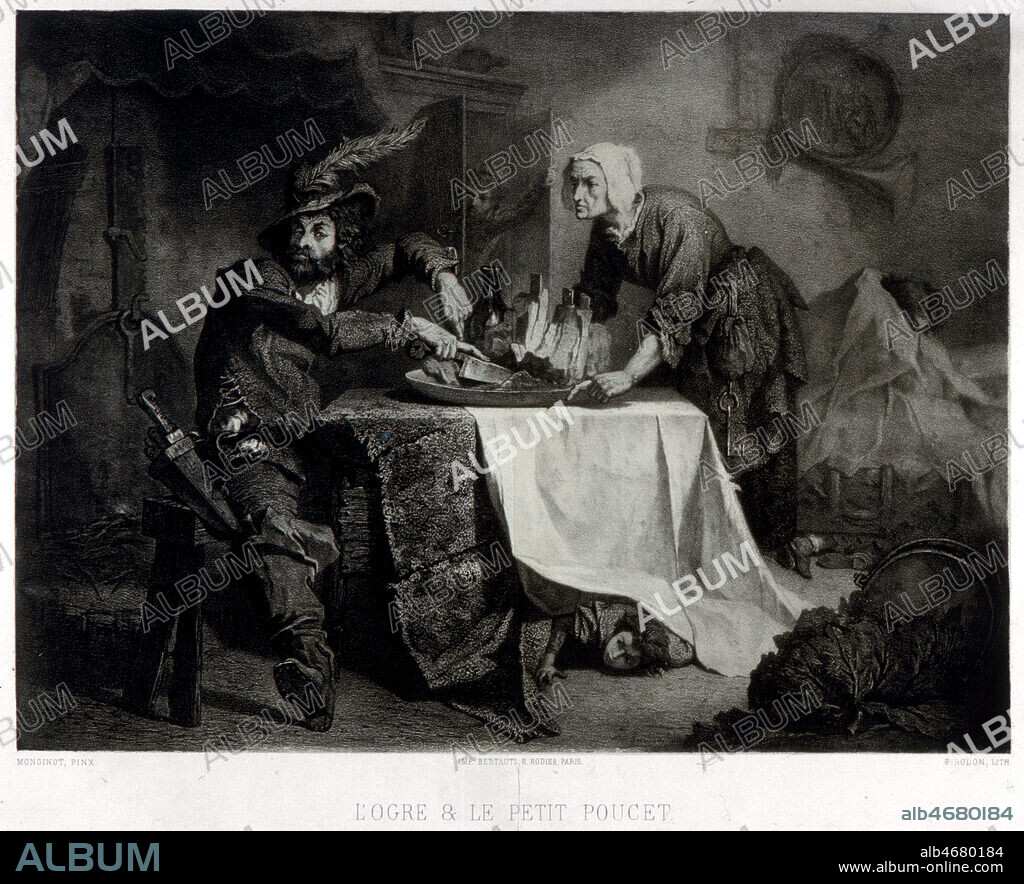 Le Petit Poucet: l'ogre sent de la chair fraiche. Gravure pour le Conte de Charles PERRAULT. Credit Collection Kharbine Tapabor.