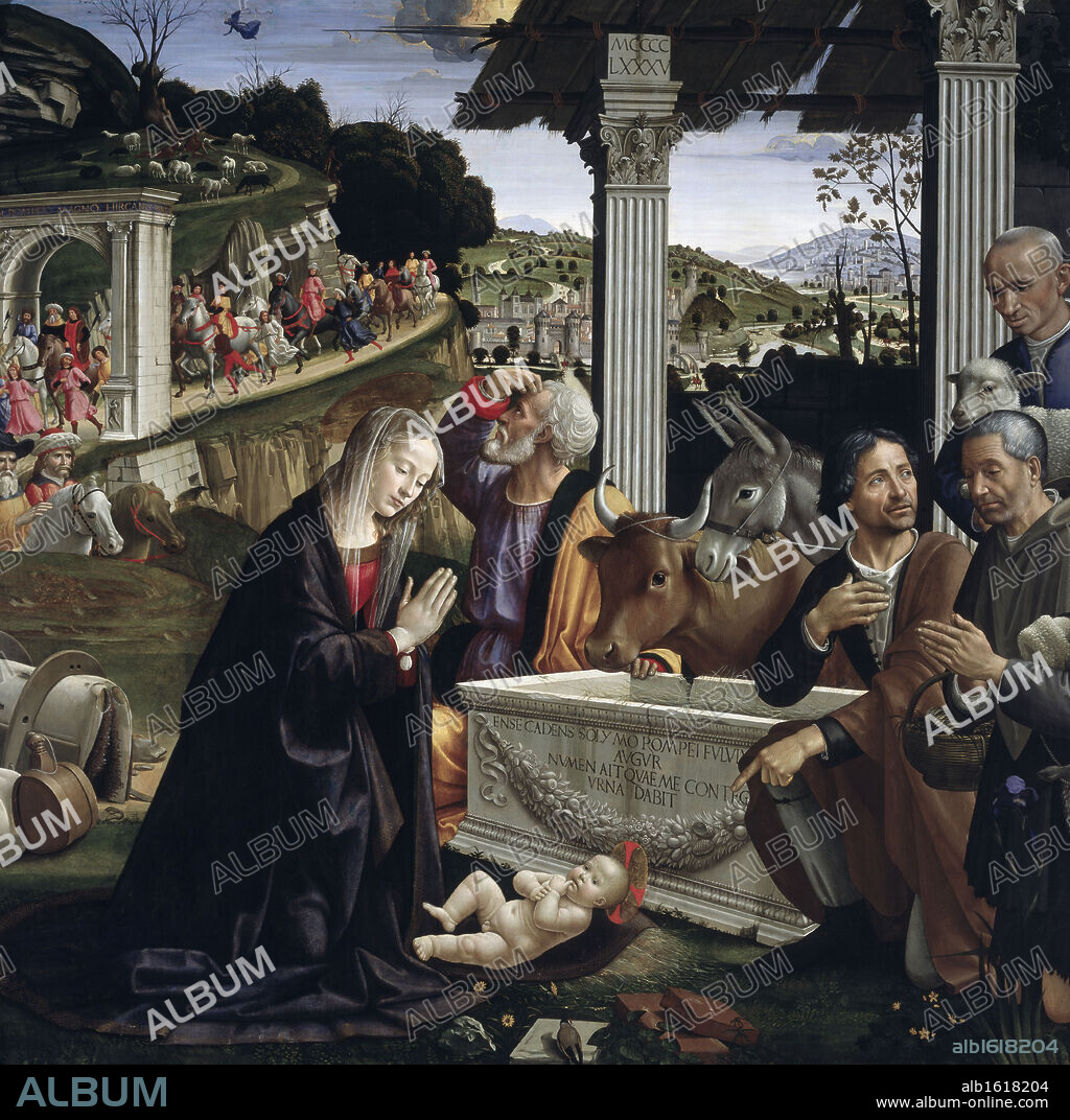 Adoration of the Shepherds by Domenico Ghirlandaio,  fresco,  (1449-1494),  Italy,  Florence,  Saint Trinity Church,  Sassetti Chapel.