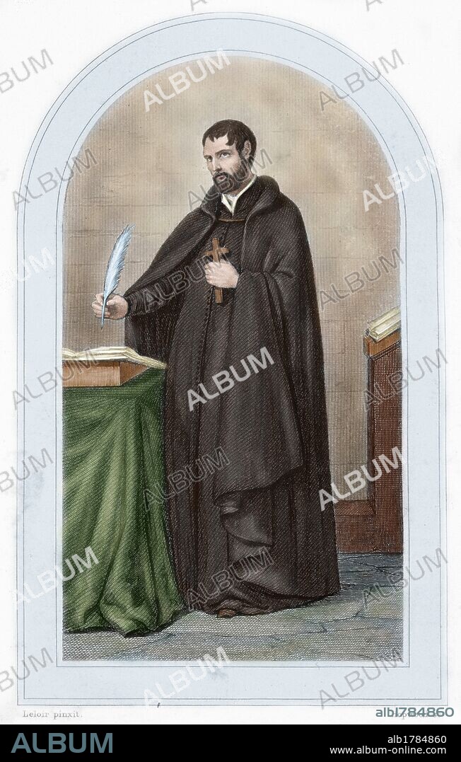 SAN IGNACIO DE LOYOLA (1491-1556). Fundador de la Compañía de Jesús. Siglo XVI. Grabado coloreado del siglo XIX.