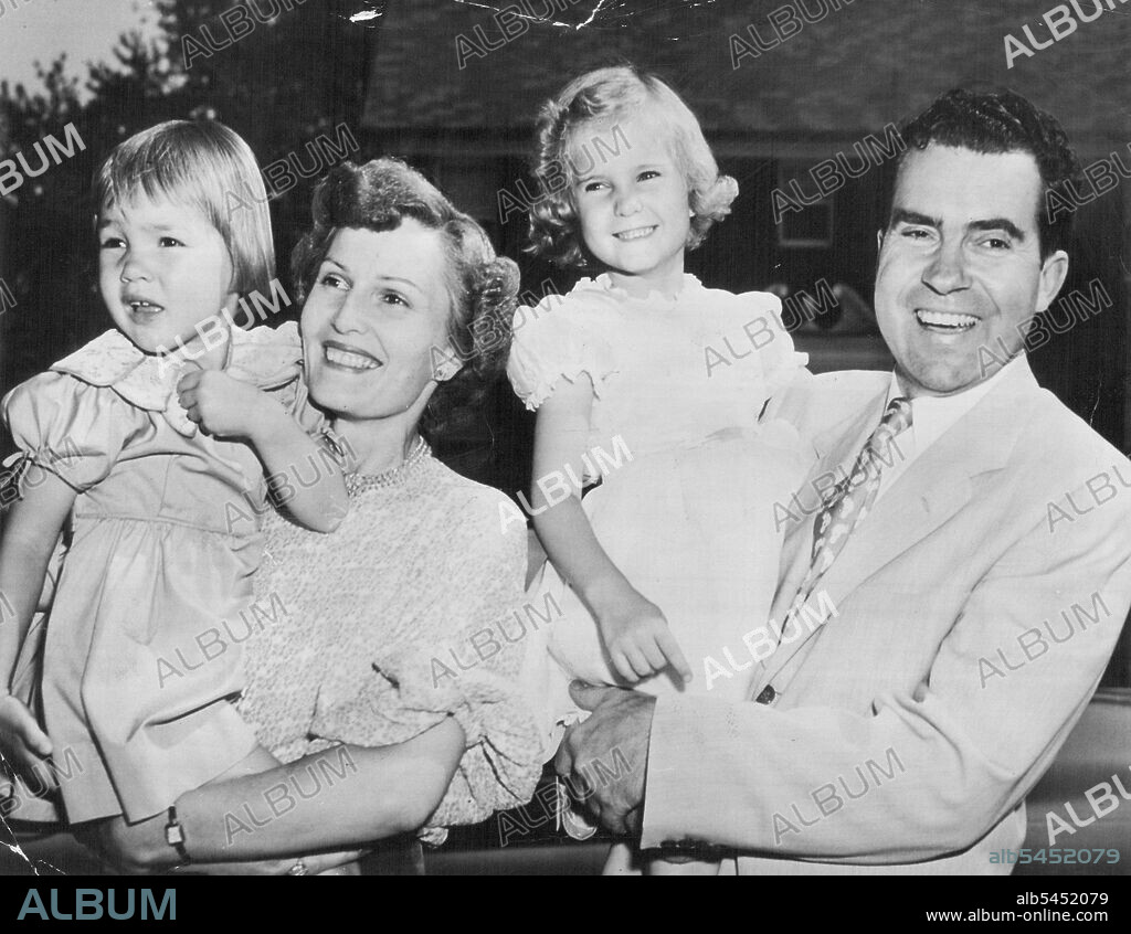 U.S. Vice President Richard M.Nixon And Family --  Vice President of the United States presides over the Senate and is first in line of succession to the Presidency. Vice President Richard M.Nixon is shown with his wife, Patricia and their two children Julie, 4, and Patricia 6. July 15, 1952.