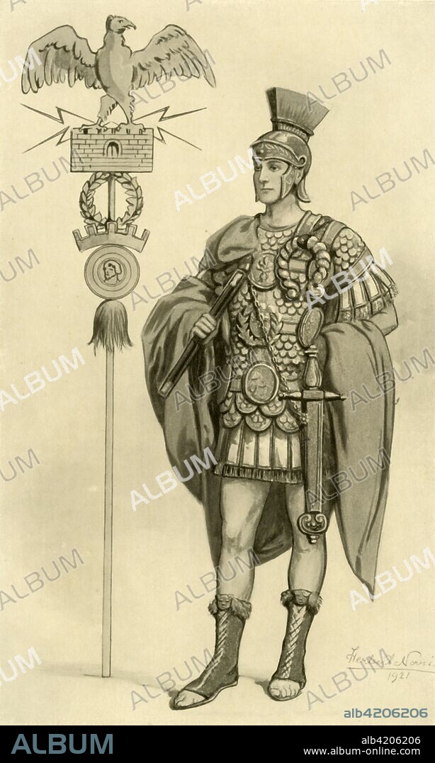 'A Roman General', 1924. From "Costume & Fashion - The Evolution of European Dress Through the Earlier Ages", by Herbert Norris. [J. M. Dent and Sons Ltd, E. P. Dutton and Co. London and Toronto, 1924].