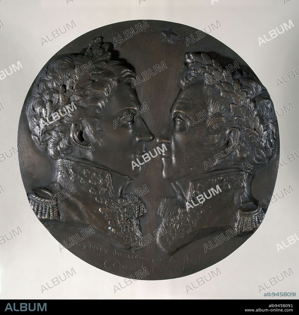 Portraits of César and Constantin Faucher (1759-1815), known as the Réole twins, generals, David d'Angers, Pierre-Jean, Sculptor, Thiébaut Frères, Founder, 1st half of the 19th century, Sculpture, Medallion (sculpture), Dimensions - Work: Diameter: 20.3 cm.