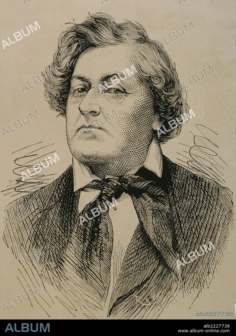 Frédérick Lemaitre (1800-1876). Actor francés. Su verdadero nombre, Antoine Prosper Lemaitre. Grabado de "La Ilustración Española y Americana", 1876.