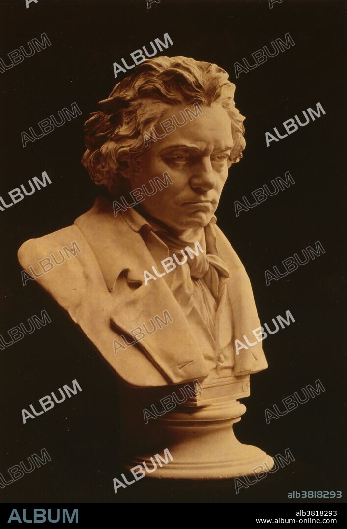 Bust statue by Hugo Hagen, based on life mask by Franz Klein done in 1812. Ludwig van Beethoven (baptized December 17, 1770 - March 26, 1827) was a German composer and pianist. A crucial figure in the transition between the Classical and Romantic eras in Western art music, he remains one of the most famous and influential of all composers. Beethoven was born in Bonn, but moved to Vienna in his early 20s, studying with Joseph Haydn and quickly gaining a reputation as a virtuoso pianist. His hearing began to deteriorate in his late twenties, yet he continued to compose, conduct, and perform, even after becoming completely deaf. In about 1800 his hearing began to deteriorate, and by the last decade of his life he was almost totally deaf. He gave up conducting and performing in public but continued to compose; many of his most admired works come from this period. He died in 1827 at the age of 56 during a thunderstorm. His friend Anselm HÃ¼ttenbrenner, who was present at the time, said that there was a peal of thunder at the moment of death. An autopsy revealed significant liver damage, which may have been due to heavy alcohol consumption. His funeral procession on was attended by an estimated 20,000 Viennese citizens. Franz Schubert, who died the following year and was buried next to Beethoven, was one of the torchbearers.