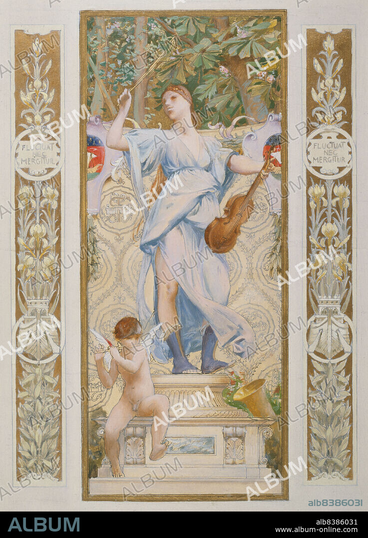 LUC OLIVIER MERSON. Sketch for the 'Festival Staircase' at the Hotel de Ville in Paris: Music, c1888-1898.