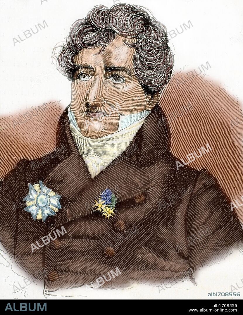 CUVIER, Georges (Montbéliard, 1769-París, 1832). Naturalista francés. Su obra científica abarca distintos campos del saber. Estableció las bases de la paleontología y procedió a la clasificación de los animales. Autor, entre otras obras, de "Tableau élémentaire de lhistoire naturelle des animaux" (1797). Grabado de A. CLOSS. Coloreado.