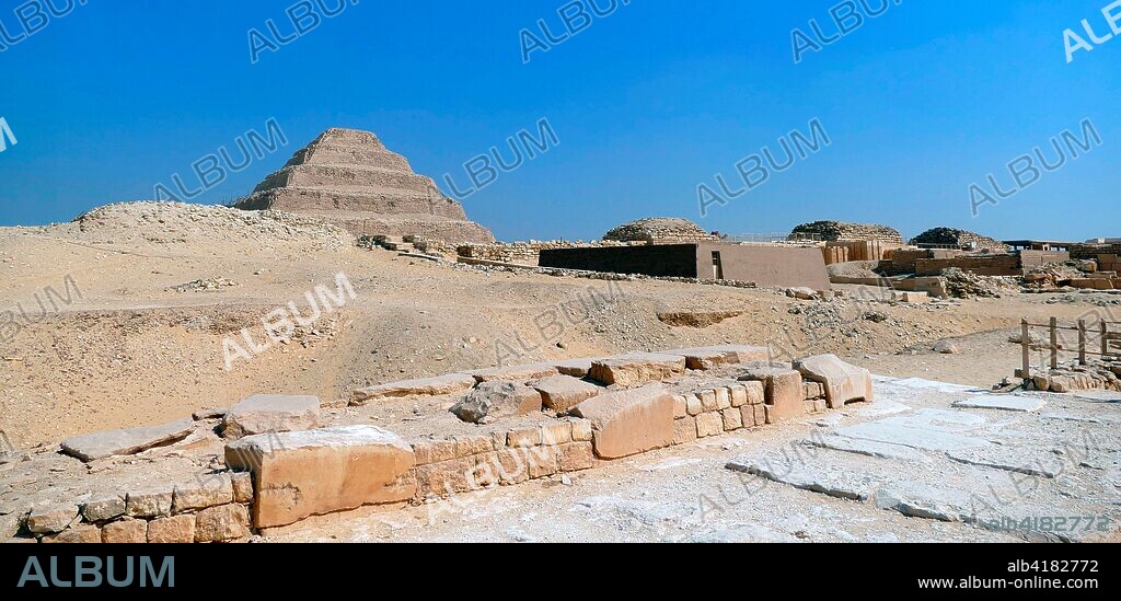 Step Pyramid and funerary complex of Djoser. at Saqqara. Egypt. Saqqara was an ancient burial ground in Egypt. serving as the necropolis for the Ancient Egyptian capital. Memphis. Djoser was the first or second king of the 3rd Dynasty (ca. 2667 to 2648 BC) of the Egyptian Old Kingdom (ca. 2686 to 2125 BC).