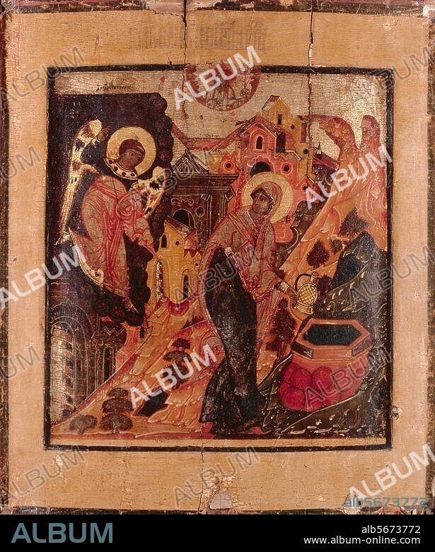 ANONYMOUS. Icon painting, Russian, c. 1700. Mary at the Well. Frankfurt, private collection.