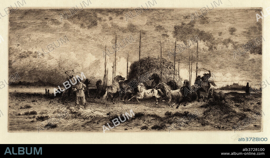 PETER MORAN. Harvest at San Juan, New Mexico. Dated: c. 1883. Dimensions: plate: 15.6 × 32 cm (6 1/8 × 12 5/8 in.)  sheet: 32.3 × 48.1 cm (12 11/16 × 18 15/16 in.). Medium: etching in black.