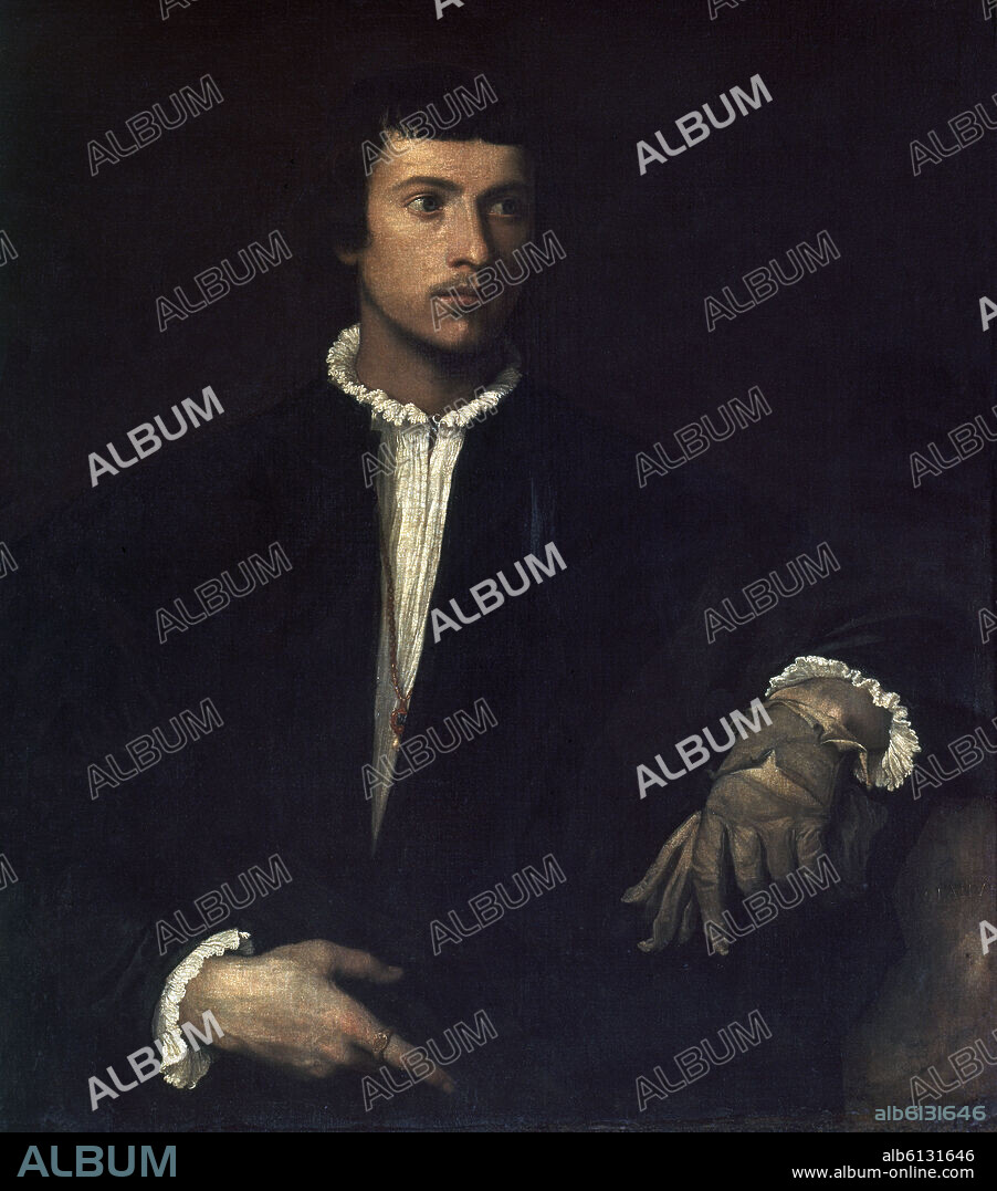 TIZIANO VECELLIO DE GREGORIO-TICIANO-. 'El hombre del guante', 1520, Óleo sobre lienzo, 100 x 89 cm.
