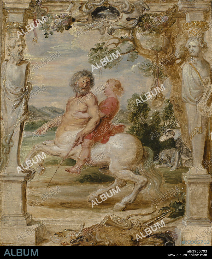 PETER PAUL RUBENS. De centaur Chiron onderricht de jeugdige Achilles Achilles Educated by the Centaur Chiron. Date/Period: 1630 - 1635. Painting. Oil on panel. Height: 440 mm (17.32 in); Width: 385 mm (15.15 in).