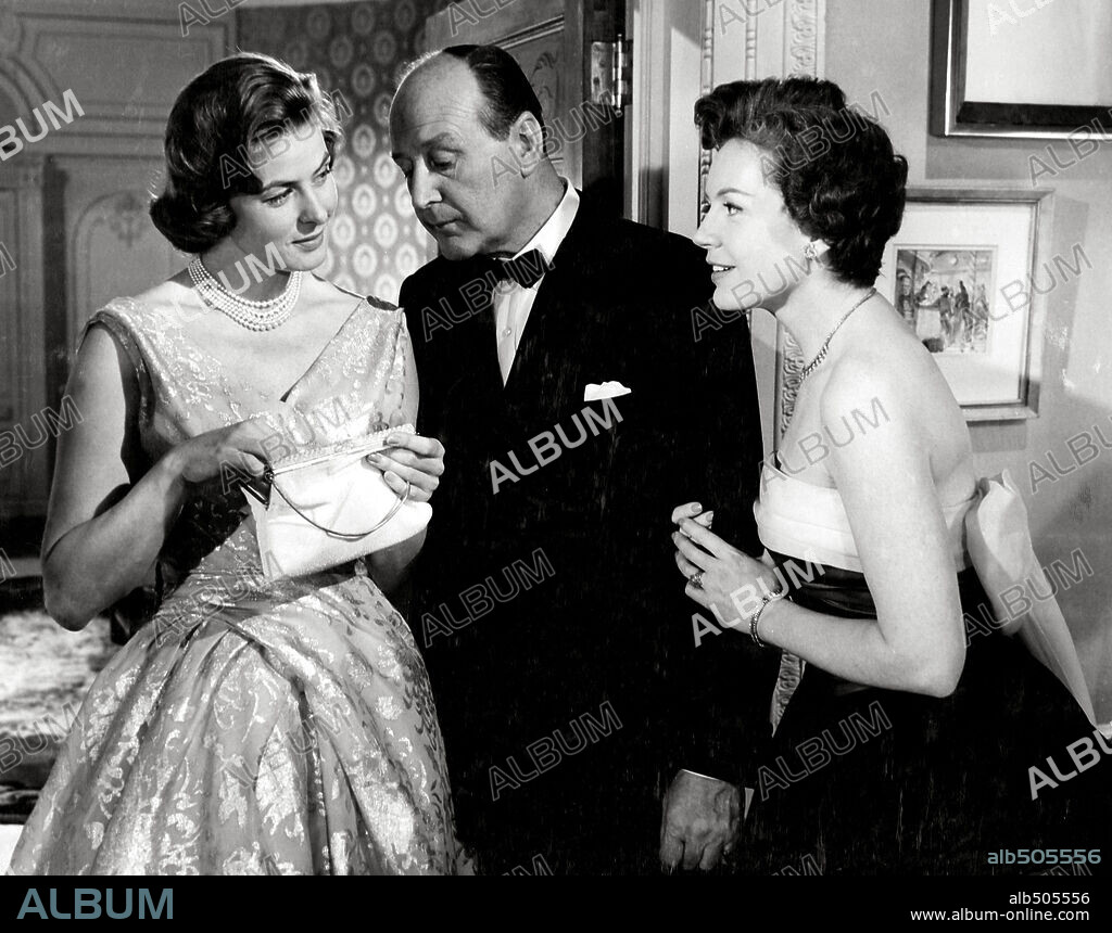 CECIL PARKER, INGRID BERGMAN and PHYLLIS CALVERT in INDISCREET, 1958, directed by STANLEY DONEN. Copyright WARNER BROTHERS.