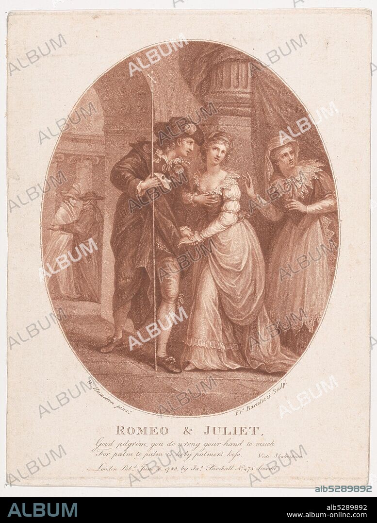 FRANCESCO BARTOLOZZI. Romeo and Juliet at the Masquerade (Shakespeare, Romeo and Juliet, Act 1, Scene 5), June 15, 1785.