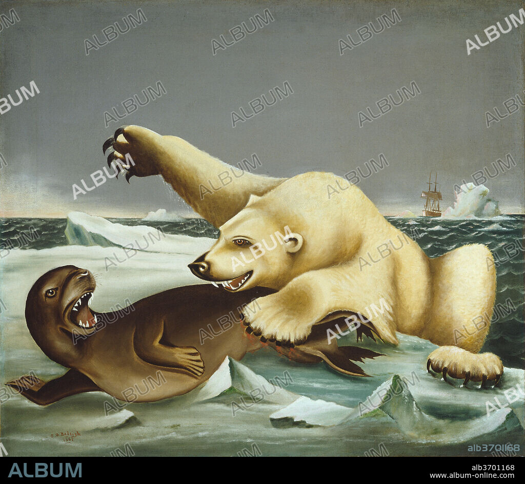 CHARLES S. RALEIGH. Law of the Wild. Dated: 1881. Dimensions: overall: 89.5 x 102 cm (35 1/4 x 40 3/16 in.)  framed: 103.5 x 116.2 x 5.7 cm (40 3/4 x 45 3/4 x 2 1/4 in.). Medium: oil on canvas.