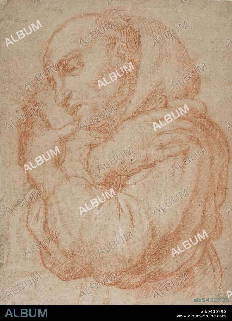 ANÓNIMO. Fraile en adoracion. Dibujo, estudio del siglo XVII.