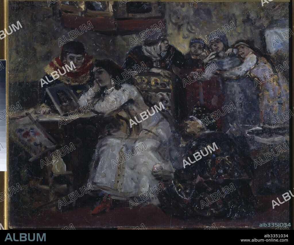 VASILI IVANOVICH SURIKOV. Tsarevna Xenia Godunova before the portrait her dead bridegroom.