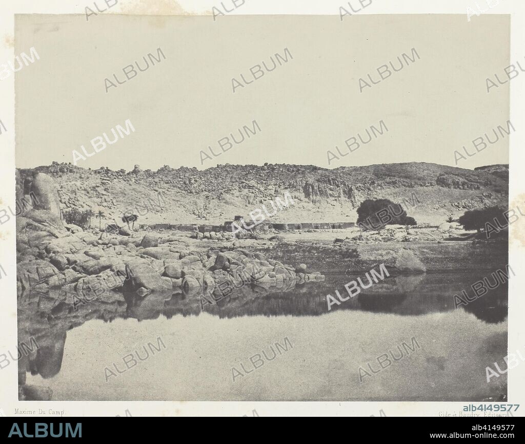 Rive Septentrionale du Nil (Village d'Abou-Koli), Vue Prise au Nord de Philoe; Nubie. Maxime Du Camp; French, 1822-1894. Date: 1849-1851. Dimensions: 16.2 × 20.6 cm (image/paper); 29.9 × 42.9 cm (album page). Salted paper print, plate 84 from the album "Egypte, Nubie, Palestine et Syrie" (1852). Origin: France.