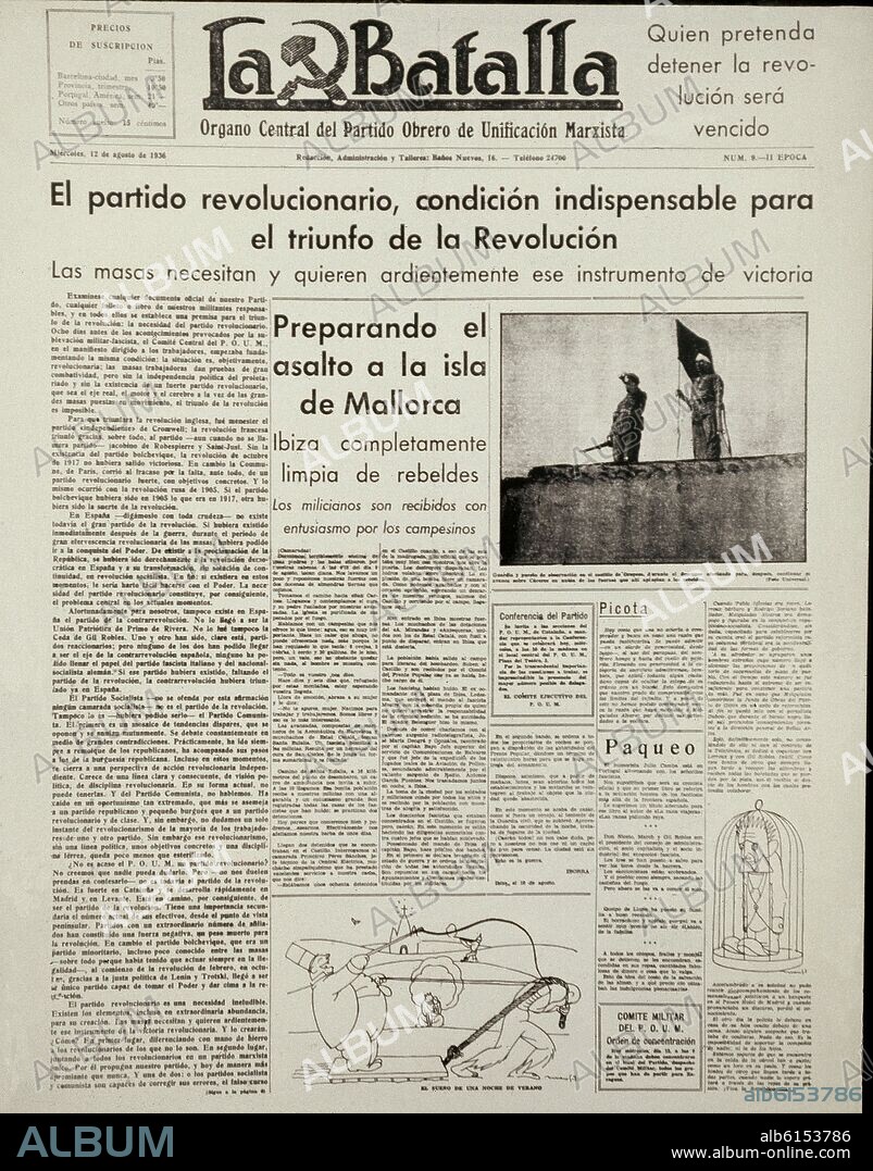 PERIODICO LA BATALLA-13/8/1936-PREPARANDO EL ASALTO A LA ISLA DE MALLORCA.
