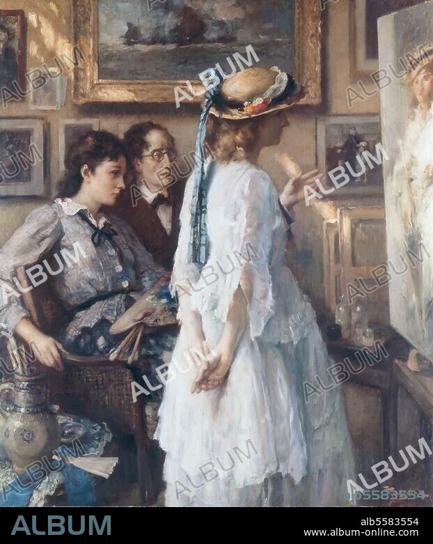 FERNAND TOUSSAINT. Toussaint, Fernand ; 1873-1955. "La commande de portrait". Huile sur toile, H. 1,49 ; L. 1,29. Londres, Sotheby's. Lot 80, 23.06.87.