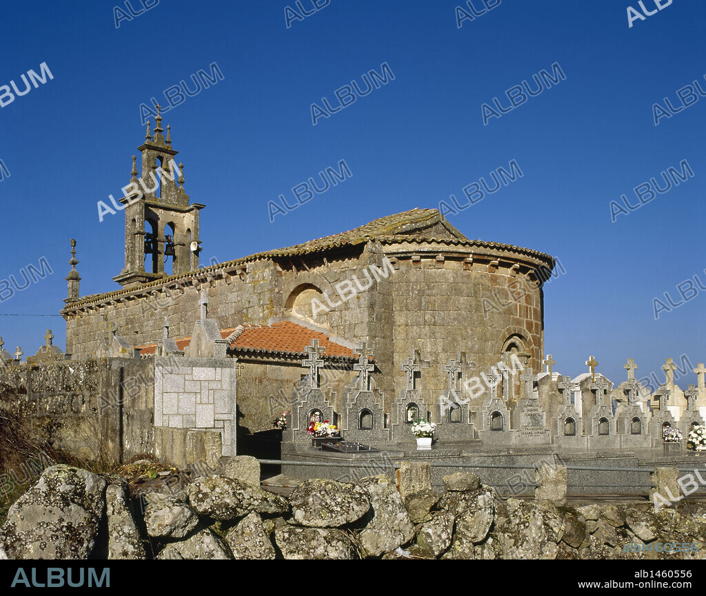 Church of San Xoan de Moreira from the apse. Romanesque style. First, cemetery. San Xoan. Galicia. Spain.