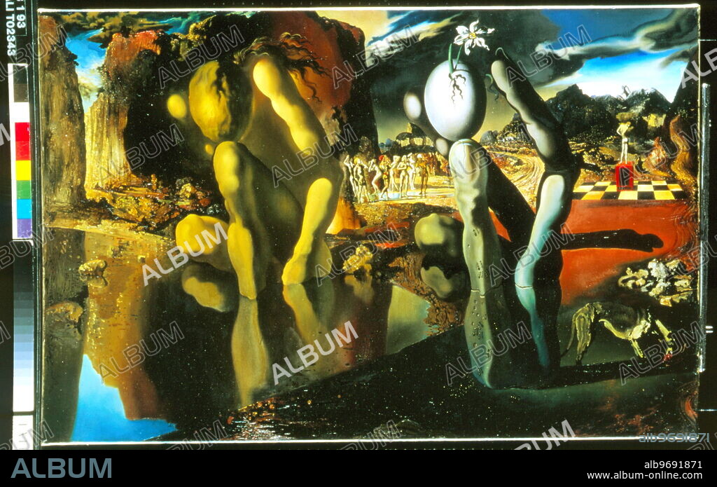 SALVADOR DALÍ. Metamorphosis of Narcissus. by Salvador Dali. The National Gallery, London.. Salvador Felip Jacint Dalí Domènech (May 11, 1904 - January 23, 1989) was an important Catalan Spanish painter, best known for his surrealist works. (His name is also sometimes given as Salvador Felipe Jacinto Dalí Domènech, the Spanish rather than Catalan form of his name.) Dalí's work is noted for its striking combination of bizarre dreamlike images with excellent draftsmanship and painterly skills influenced by the Renaissance masters.. ©TopFoto.