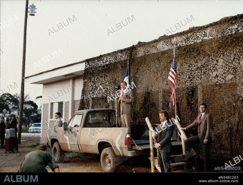 Vice-President George H.W. Bush visits Soto Cano Air Base in Honduras circa 1985.