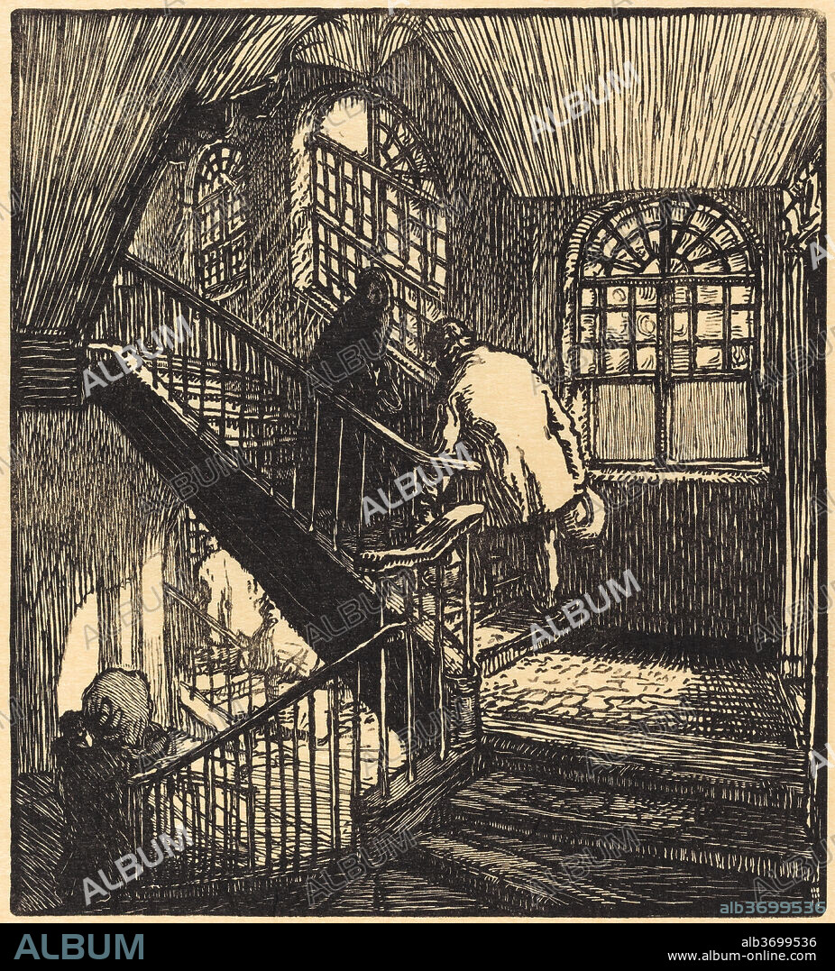 AUGUSTE LEPERE. Escalier de la maison ou etait le Chateau Rouge. Dated: published 1901. Medium: wood engraving.