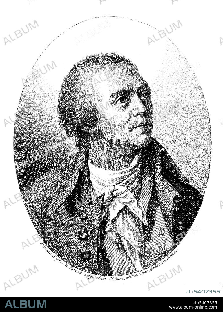 Horace-Bénédict de Saussure (February 17, 1740 - January 22, 1799) was a Genevan geologist, meteorologist, physicist, mountaineer and Alpine explorer, often called the founder of alpinism and modern meteorology. His early interest in botanical studies and glaciers led Saussure to undertake journeys across the Alps. In 1767, he completed his first tour of Mont-Blanc, a trip that did much to reveal the topography of the snowy portions of the Alps of Savoy. He also carried out experiments on heat and cold, on the weight of the atmosphere and on electricity and magnetism. For this, he devised what became one of the first electrometers. The Alps were the focus of Saussure's investigations. He saw them as the grand key to the true theory of the earth, and they gave him the opportunity to study geology in a manner never previously attempted. He closely examined the inclination of the strata, the nature of the rocks, the fossils and the minerals. All of Saussure's observations and experiments from seven Alpine journeys were summed up and published in four quarto volumes, under the general title of Voyages dans les Alpes (1779-96). He died in 1799 at the age of 58. Stipple engraving by A. Tardieu after J. P. St Ours, undated.