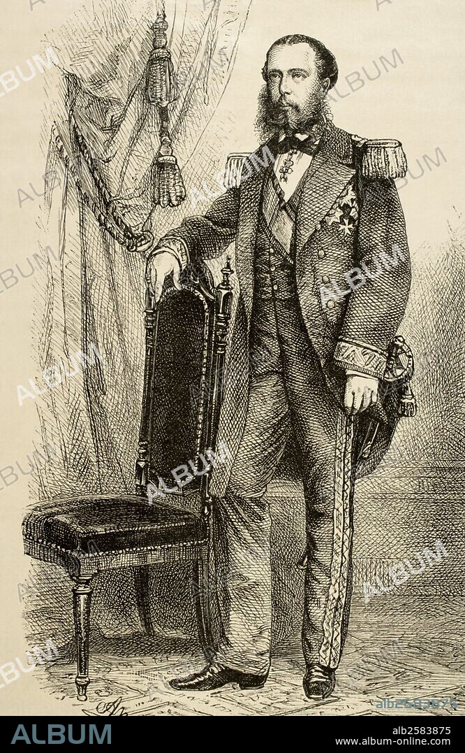 Fernando Maximiliano José María de Habsburgo-Lorena (1832-1867). Segundo Emperador de México (Segundo Imperio Mexicano). Por nacimiento Archiduque de Austria. Grabado de Historia Universal, 1885.
