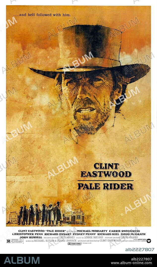 Poster de EL JINETE PÁLIDO, 1985 (PALE RIDER), dirigida por CLINT EASTWOOD. Copyright WARNER BROTHERS.