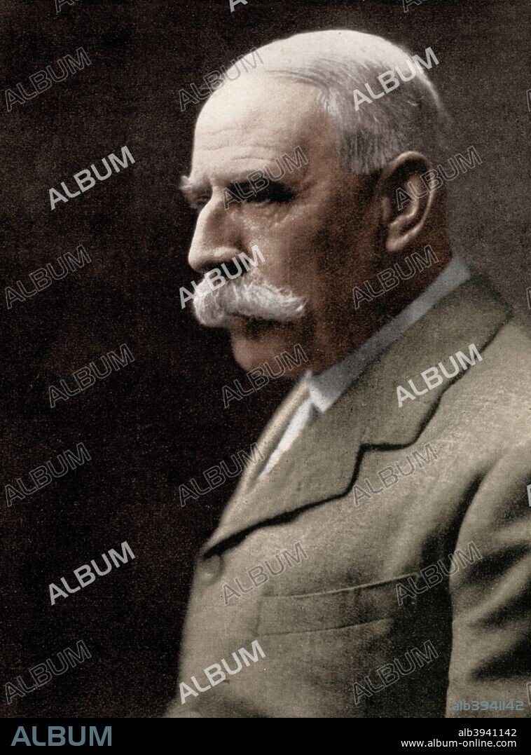 Sir Edward Elgar, English composer, early 20th century. Photographic portrait of Elgar (1857-1934), composer of the Enigma Variations and Pomp and Circumstance marches. (Colourised black and white print).