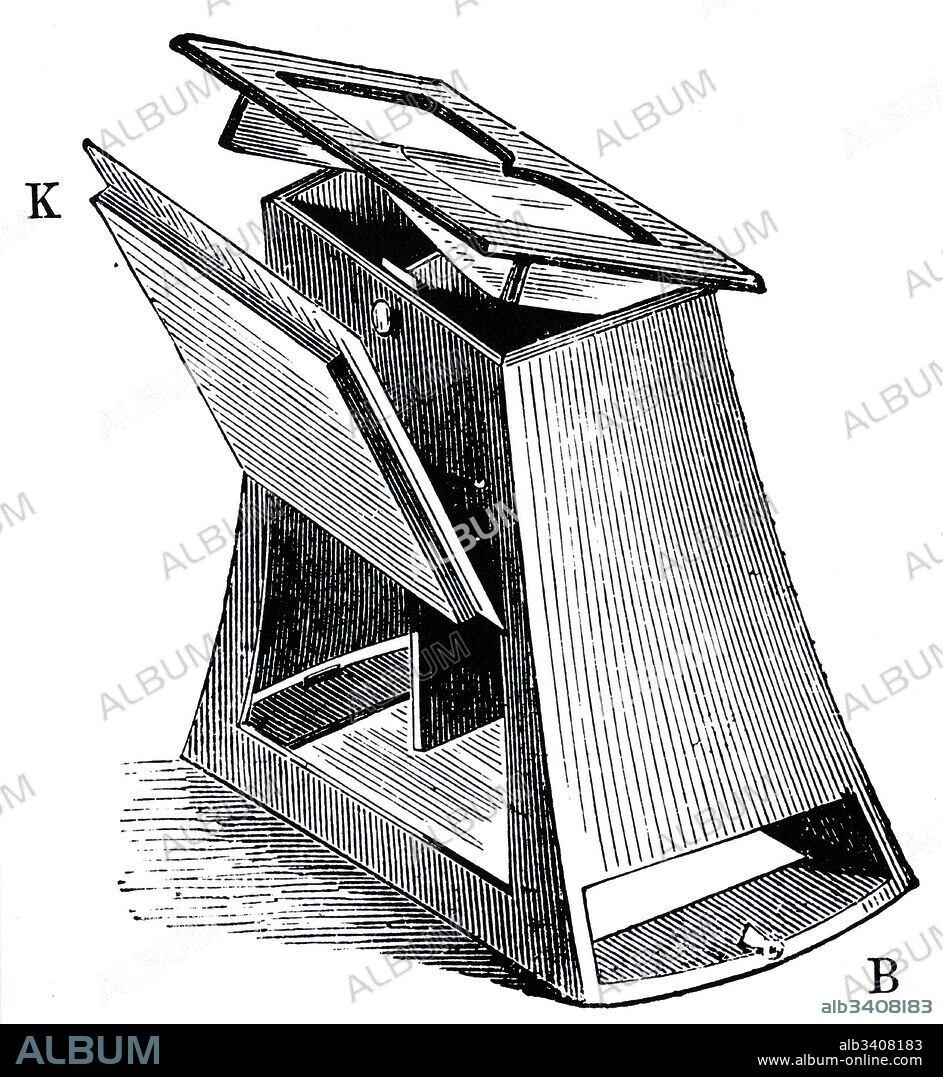 Engraving depicting a Wheatstone stereoscope. Sir Charles Wheatstone (1802-1875) an English scientist and inventor of the Victorian Era. Dated 19th Century.