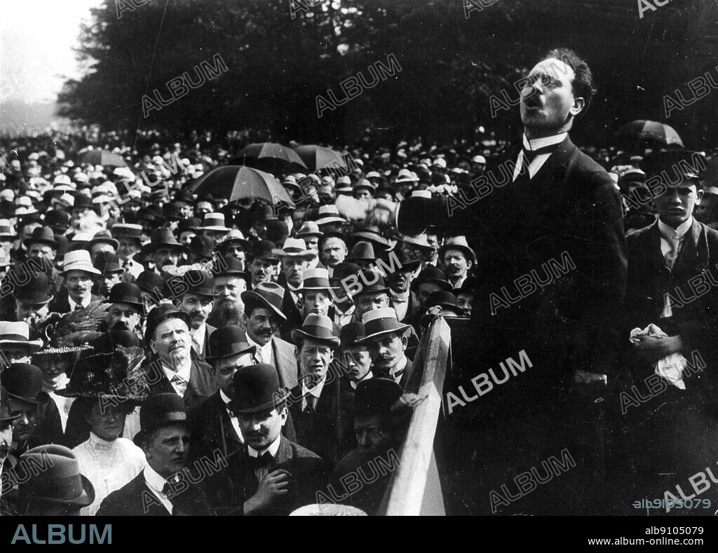 Karl Liebknecht (1871-1919). German socialaist, son of Wilhelm Liebknecht. A founder of the German Communist Party, originally known as the Spartacus League 1918. Here he is in Berlin in September 1911.