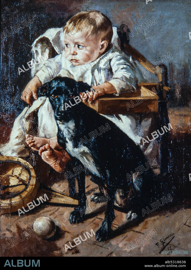 FRANCISCO GIMENO ARASA. Francesc Gimeno i Arasa / 'La petita i el bon companyó', 1891, Óleo sobre lienzo, 75,5 x 57 cm. Museu de Montserrat.