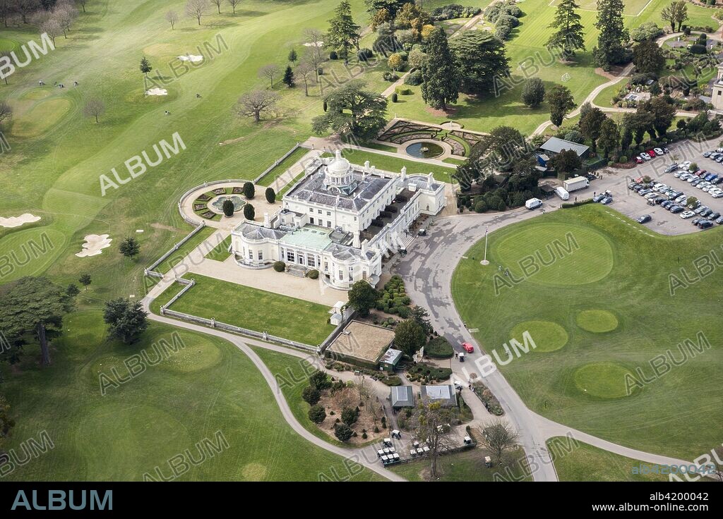 Stoke Park, Stoke Poges, Buckinghamshire, 2018. Stoke Park House is a mansion designed by James Wyatt in 1788. Part of the surrounding landscape park has been converted into a golf course which forms part of a luxury hotel, spa and country club.