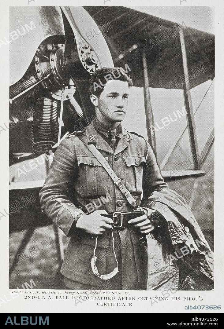 WALTER ALWYN BRISCOE and E. N. BIRKETT. 2nd-Lt. A. Ball photographed after obtaining his pilot's certificate'. Ball standing in front of an obsolete Caudron G.3, widely used as a trainer in 1915â€“16. Albert Ball VC, DSO & Two Bars, MC (14 August 1896 â€“ 7 May 1917) was an English fighter pilot during the First World War. At the time of his death he was, with 44 victories, the United Kingdom's leading flying ace. . Captain Ball, V.C.: the career of Flight-Commander Ball, etc. [With plates.]. London : Herbert Jenkins, 1918. Source: 010815.df.14 plate opposite page 86.