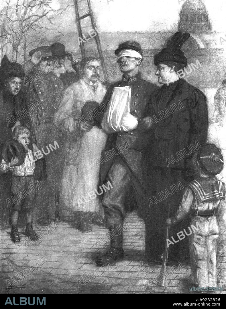 LUCIEN JONAS. ''L'Hommage aux Braves; La promenade du blesse', 1914. From "L'Album de la Guerre 1914-1919: Volume I" [L'Illustration, Paris, 1926].