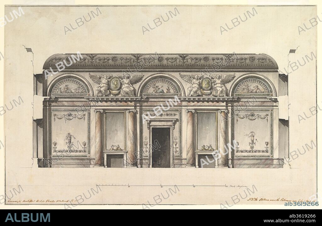Central Salon of the Alexander Palace at Tsarskoe Selo. Artist and architect: Giacomo Quarenghi (Italian, Rota d'Imagna near Bergamo 1744-1817 Saint Petersburg). Dimensions: 14-5/8 x 22-7/8 in.  (37.1 x 58.1 cm). Date: 1792-96.