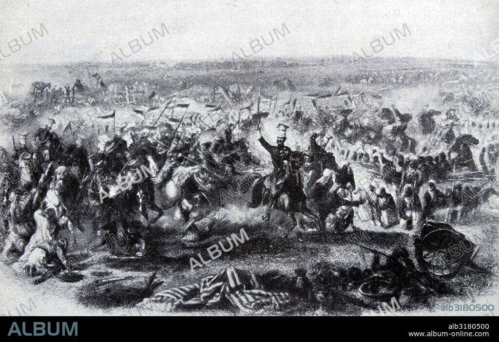 Illustration depicting the defeat of the Sikhs at the Battle of Aliwal by Sir Henry Smith (1787-1805) notable English soldier and military commander in the British Army of the early 19th century.