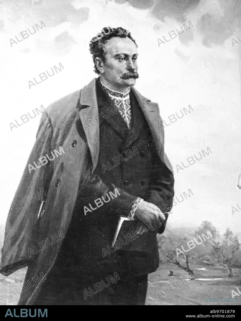 Painting by V.Savin of Ivan Yakovych Franko (1856-1916), Ukrainian poet, writer, social and literary critic, journalist, interpreter, economist, political activist, doctor of philosophy, ethnographer, the author of the first detective novels and modern poetry in the Ukrainian language. Supplied By: SCRSS - Society for Co-operation in Russian & Soviet Studies.