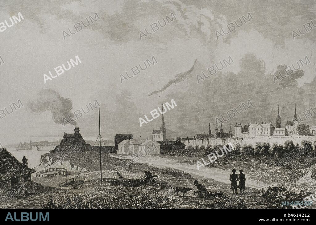 Período ruso. Ciudad de Reval (actual Tallinn, Estonia). Grabado por Lemaitre, Danvin y Cholet. Historia de Rusia por Chopin. Panorama Universal, edición española de 1839.