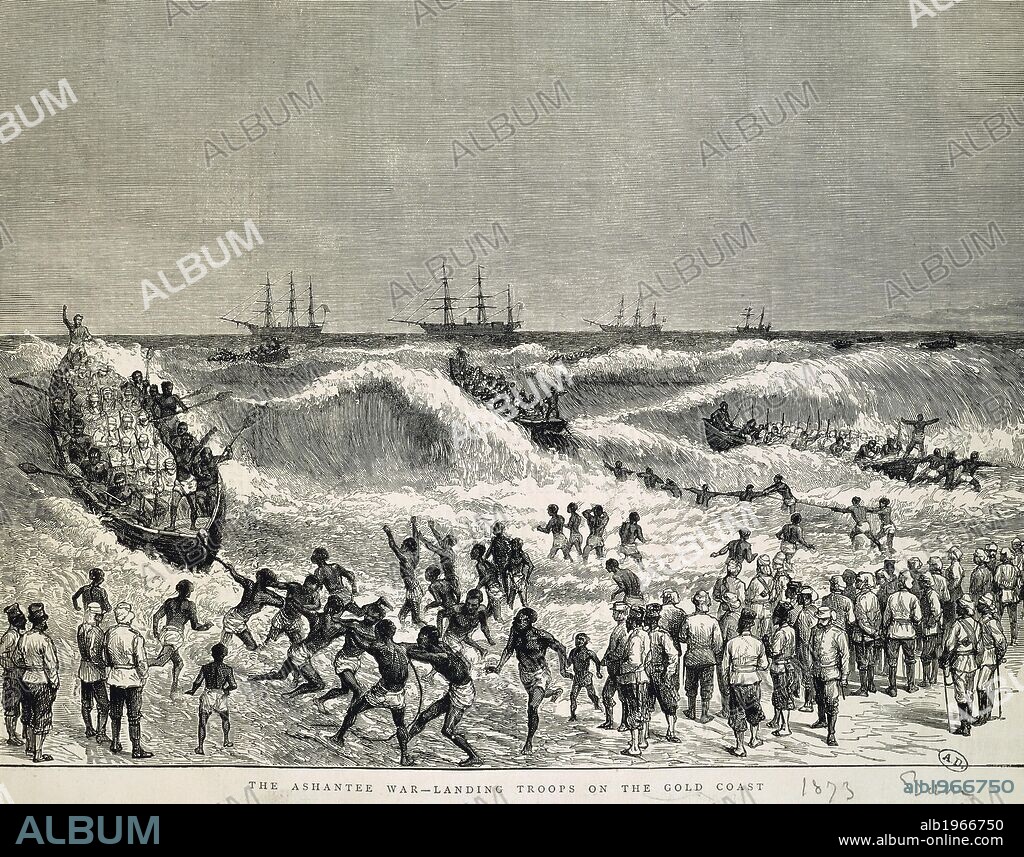 British troops landing on the Gold Coast, 1873. Anglo-Ashanti Wars, Ghana, 19th century.